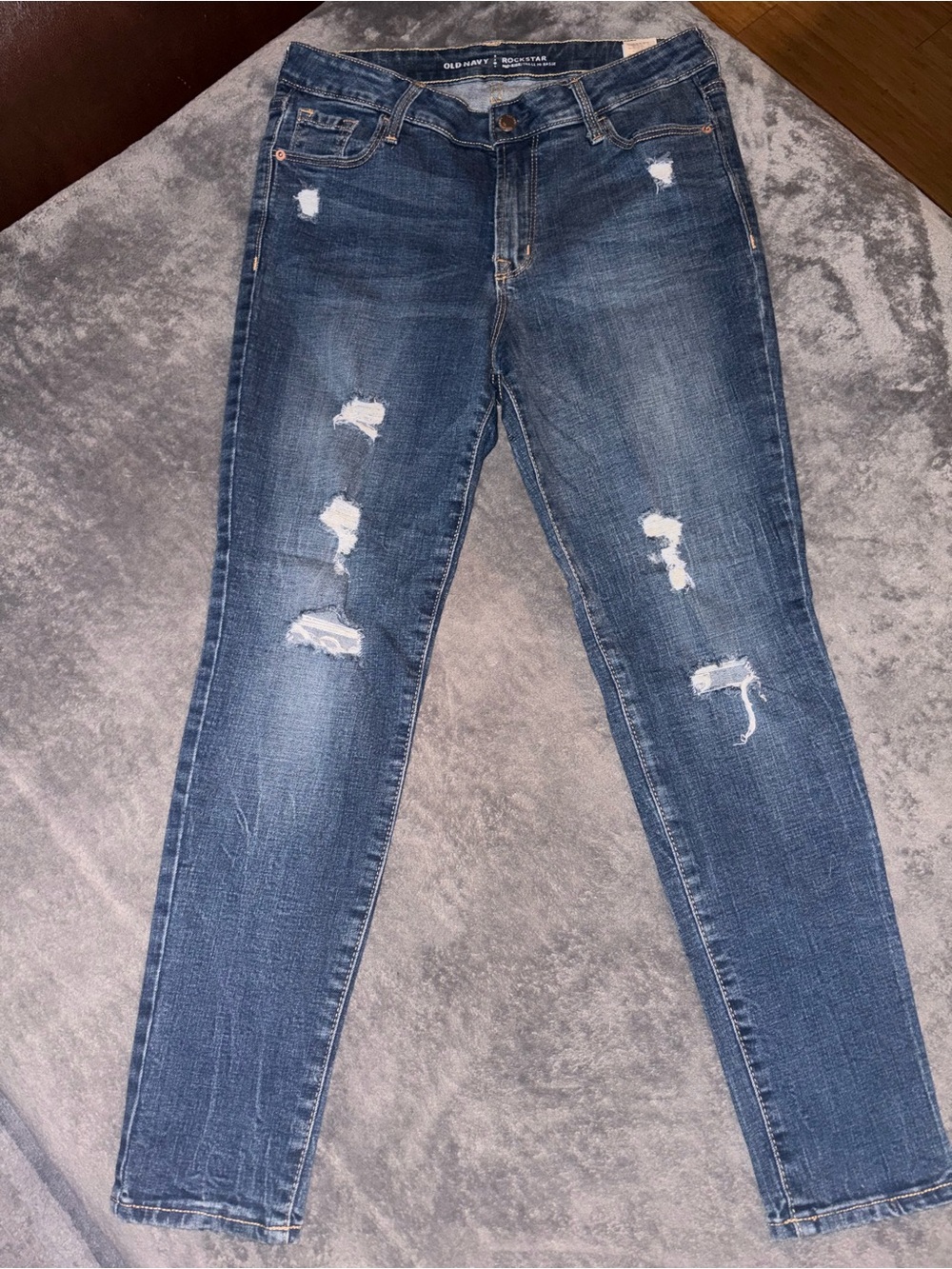 Old Navy Women's Dark Blue Distressed Skinny Jeans